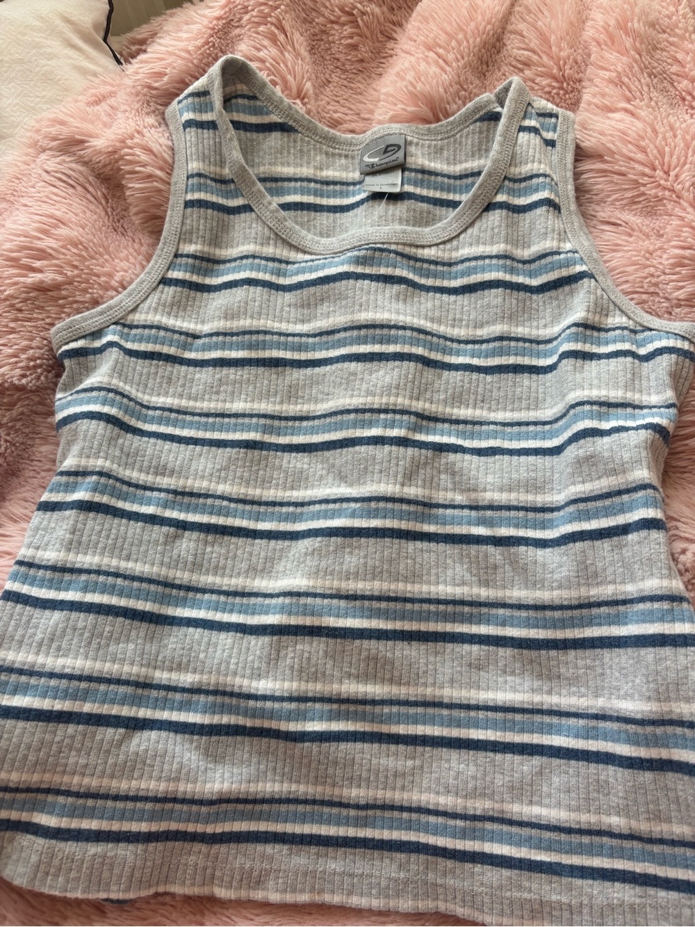 Champion Blue & White Ribbed Stripe Tank Top - Kids